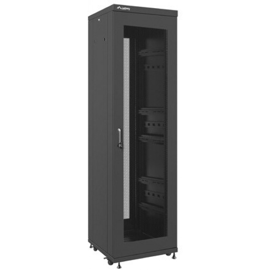 Szafa Instalacyjna Rack Stojąca 19" 42u 600x600 Bk Drzwi Perforowane Lanberg Flat Pack