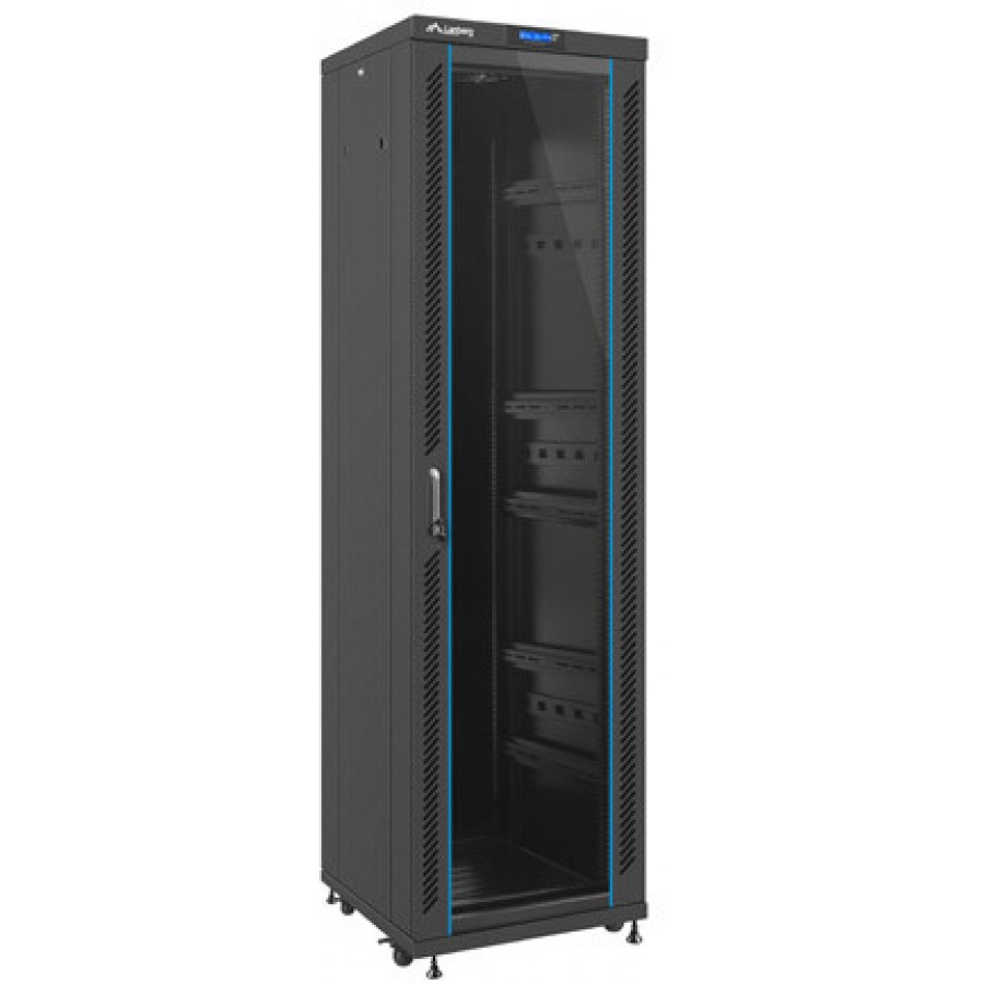 Szafa Instalacyjna Rack Stojąca 19" 42u 600x600 Bk Drzwi Szklane LCD Lanberg Flat Pack