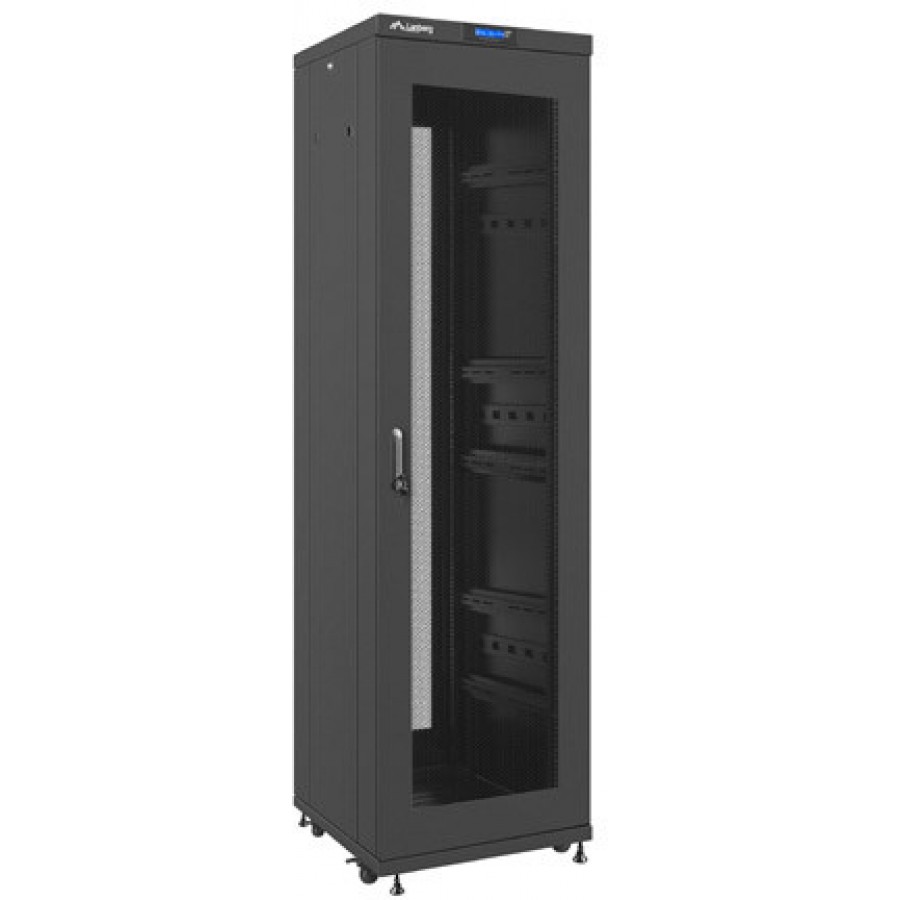 Szafa Instalacyjna Rack Stojąca 19" 42u 600x600 Bk Drzwi Perforowane LCD Lanberg Flat Pack