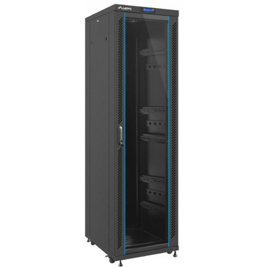 Szafa Instalacyjna Rack Stojąca 19" 42u 600x800 Bk Drzwi Szklane LCD Lanberg Flat Pack