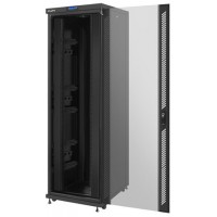 Szafa Instalacyjna Rack Stojąca 19" 42u 800x1000 Czarna Drzwi Szklane LCD Lanberg Flat Pack