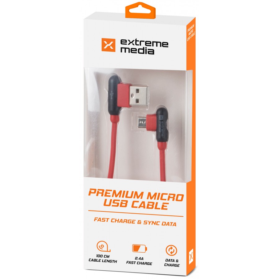 Kabel USB Micro Am-Mbm5p 2.0 Czerwony 1m Kątowy Lewo Prawo Extreme Media