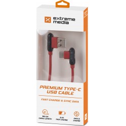 Kabel USB Type-C(M)-USB-Am 2.0 1m Kątowy Lewo Prawo Czerwony Extreme Media