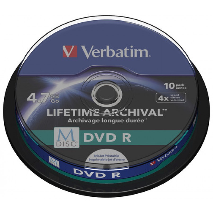 M-Disc DVD R Verbatim 4.7GB X4 Printable 10 Cake