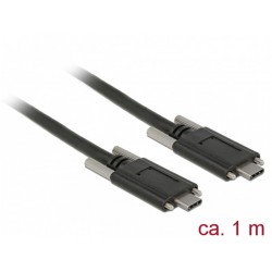 Kabel USB Type-C(M)-Type-C(M) 1m Ze Śrubą Z Boku Czarny Delock