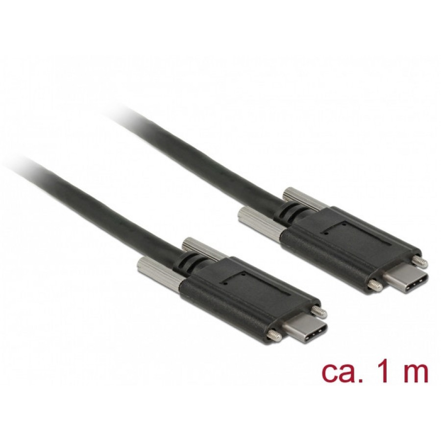 Kabel USB Type-C(M)-Type-C(M) 1m Ze Śrubą Z Boku Czarny Delock