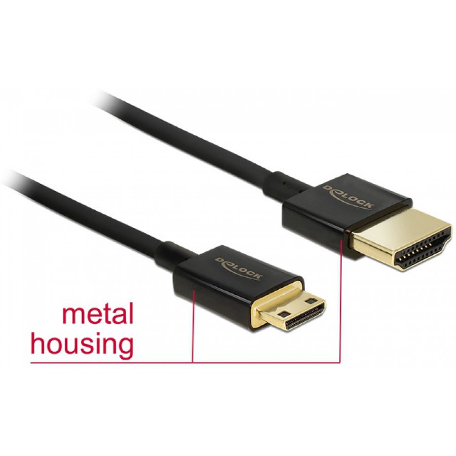 Kabel HDMI-HDMI Mini V2.0 High Speed Ethernet 4k 3d 2m Slim (A-C) Delock