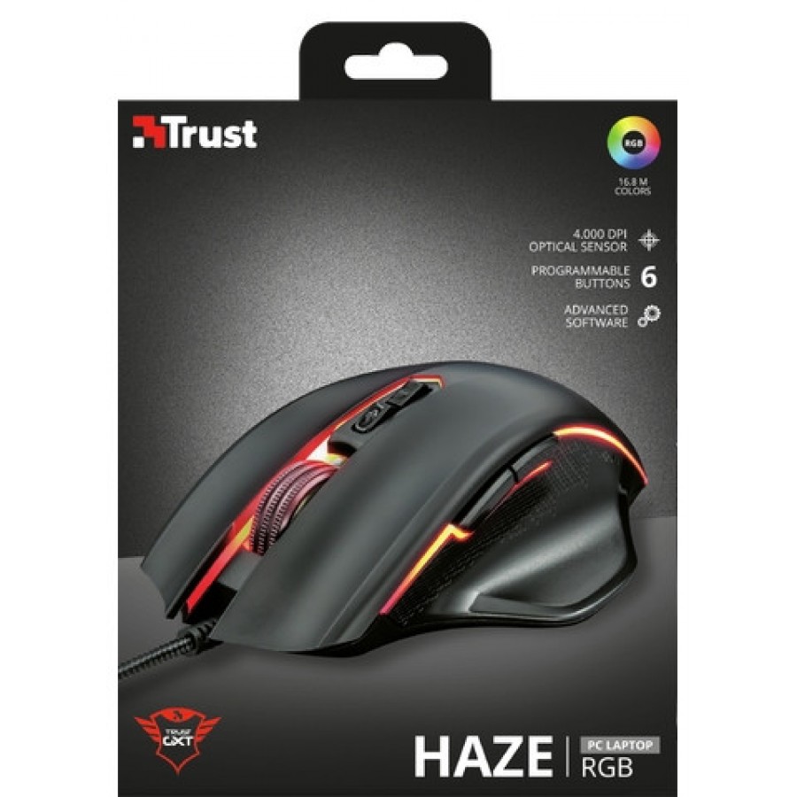 Mysz Dla Graczy Trust GXT 168 Haze 4000dpi RGB Czarna