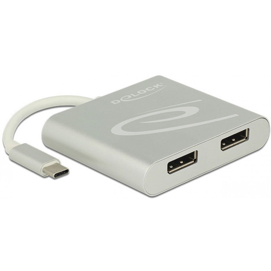 Splitter Video Delock USB Type-C->2x Displayport 4k Srebrny