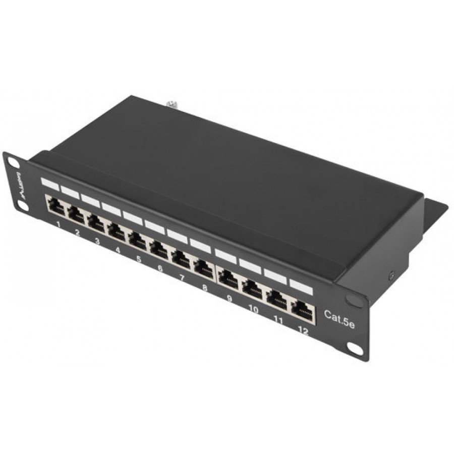 Patch Panel 12 Port 1u 10" Ekranowany Kat5e Czarny Lanberg