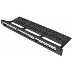 Patch Panel Pusty 24 Port 1u 19" Z Organizerem Do Modułów Keystone Czarny Lanberg