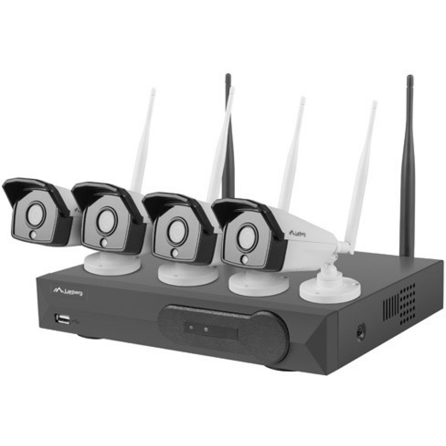 Zestaw Do Monitoringu Rejestrator NVR 4 Kanałowy Wifi + 4 Kamery Ip Wifi 1.3mp Z Akcesoriami Lanberg