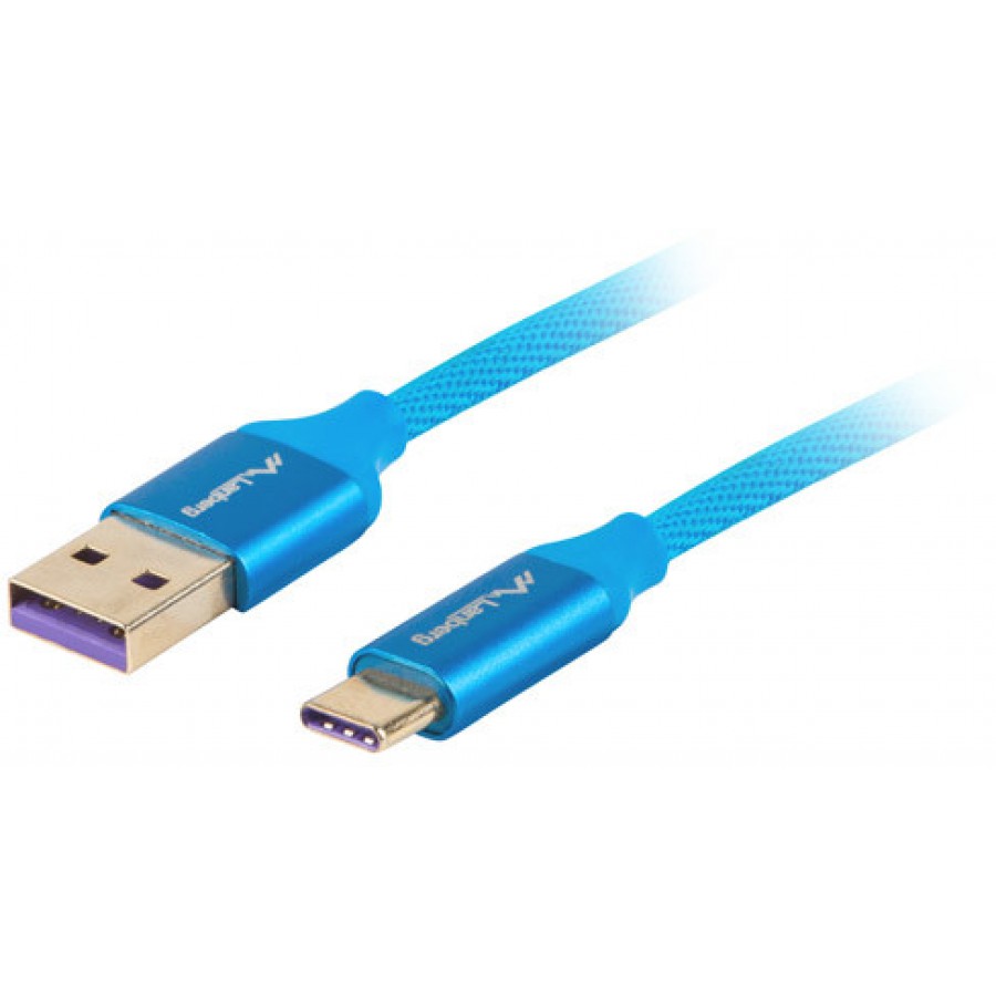 Kabel USB-C(M)->A(M) 2.0 1m Niebieski Premium 5A Lanberg