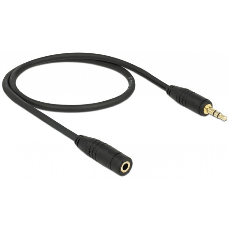 Przedłużacz Audio Minijack 3.5mm M/F 3 Pin 0.5m Czarny Delock