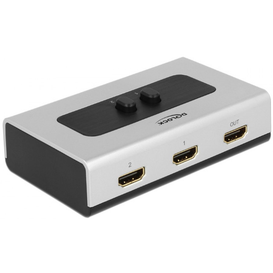 Switch Video Delock 2-Port HDMI Szary