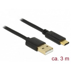 Kabel USB-C(M)->A(M) 2.0 3m Czarny Pozłacane Delock