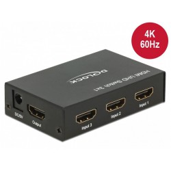 Switch Video Delock 3-Port HDMI Czarny + Zasilacz Delock