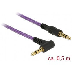 Kabel Audio Minijack 3.5mm M/M 4pin 0.5m Kątowy Fioletowy Delock