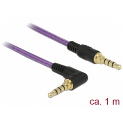 Kabel Audio Minijack 3.5mm M/M 4pin 1m Kątowy Fioletowy Delock