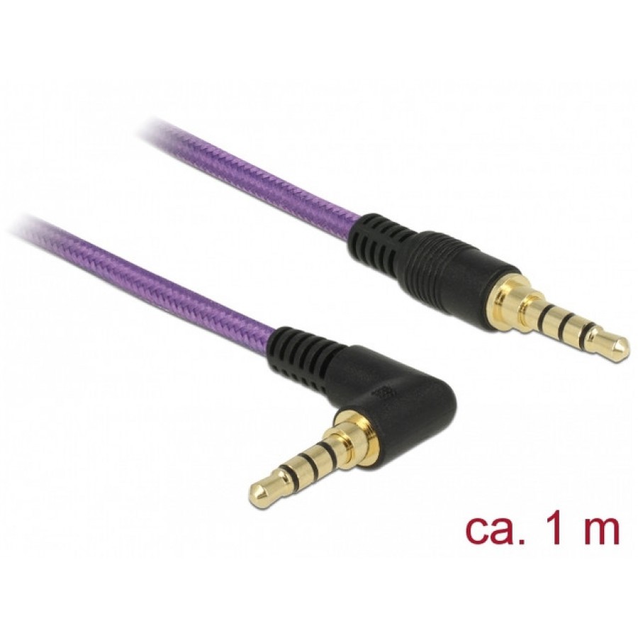 Kabel Audio Minijack 3.5mm M/M 4pin 1m Kątowy Fioletowy Delock