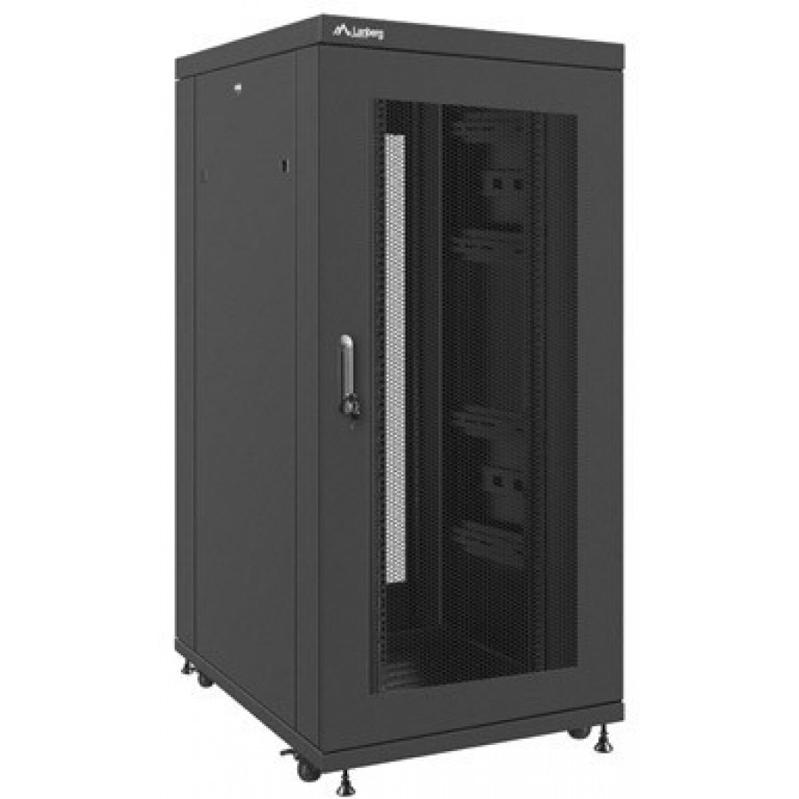 Szafa Instalacyjna Rack Stojąca 19" 27u 800x1000 Czarna Drzwi Perforowane Lanberg Flat Pack