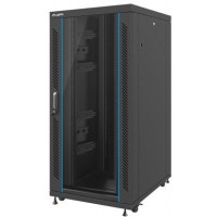 Szafa Instalacyjna Rack Stojąca 19" 27u 800x1000 Czarna Drzwi Szklane Lanberg Flat Pack