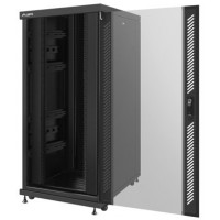 Szafa Instalacyjna Rack Stojąca 19" 27u 800x1000 Czarna Drzwi Szklane Lanberg Flat Pack