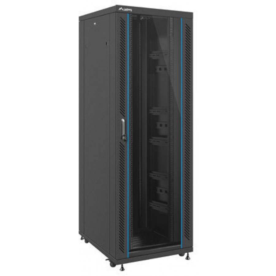 Szafa Instalacyjna Rack Stojąca 19" 37u 800x1000 Czarna Drzwi Szklane Lanberg Flat Pack