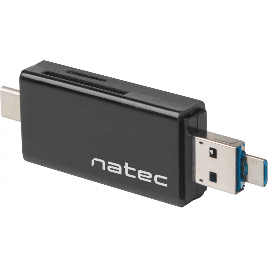 Czytnik Natec Earwig SD Micro SD USB 2.0, Micro USB, USB-C Czarny