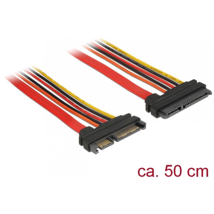 Kabel Sata Data III (6 Gb/s) 22 Pin(F)->Sata 22pin(M) 50cm Delock