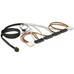 Kabel Sas Mini Hd Sff-8643(M)->4x Sas Sff-8482 29 Pin(F)+2x Molex(M) 50cm Sideband Delock