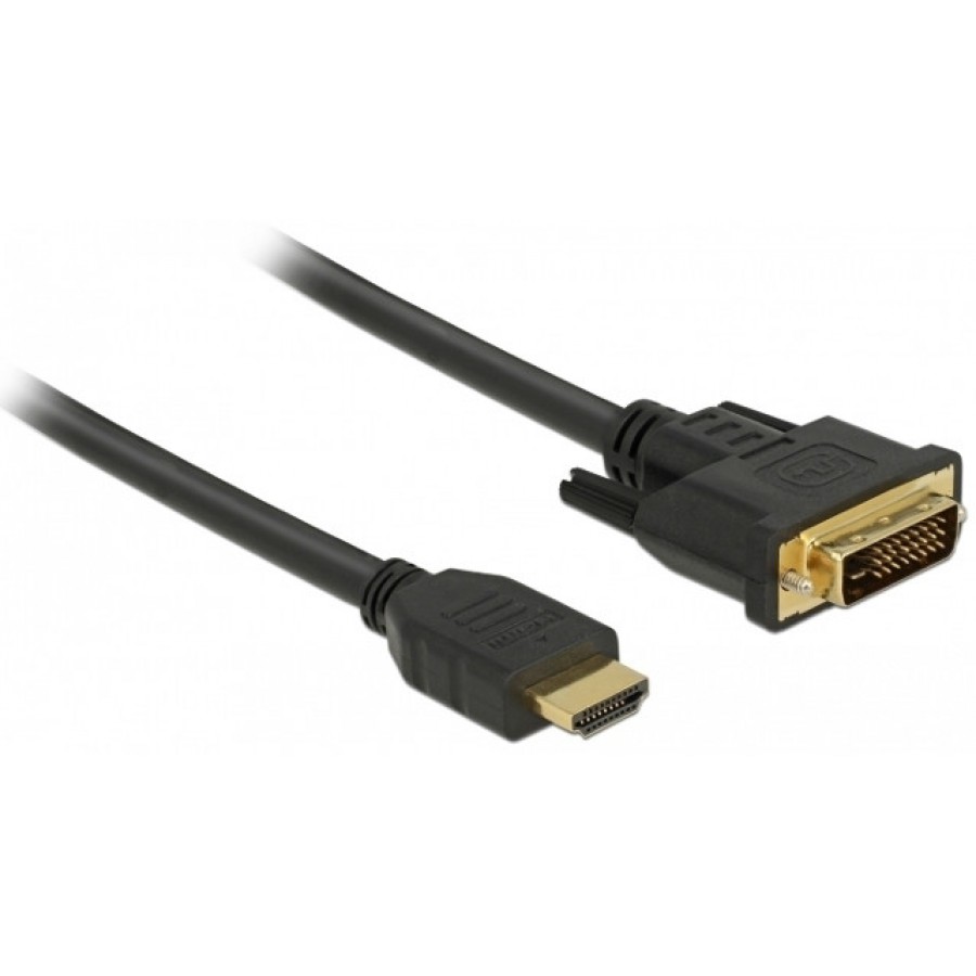 Kabel HDMI(M)->DVI-D(M)(24+1) 0.5m Czarny Dual Link Pozłacane Styki Delock