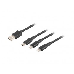 Kabel Combo USB-A(M)->Micro-B(M)+Lightning(M)+USB-C(M) 2.0 1.8m Czarny PVC Tylko Ładowanie Lanberg