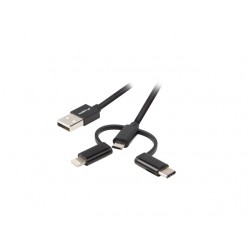 Kabel 3in1 USB-A(M)->Micro-B(M)+Lightning(M)+USB-C(M) 2.0 1.8 Black Premium Lanberg