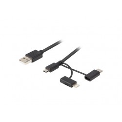 Kabel 3in1 USB-A(M)->Micro-B(M)+Lightning(M)+USB-C(M) 2.0 1.8m Czarny PVC Tylko Ładowanie Lanberg