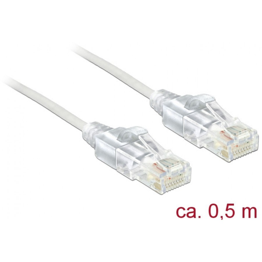 Patchcord Kat.6 UTP 0.5m Miedź Slim Biały Delock