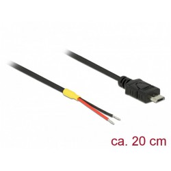 Raspberry Kabel USB Micro-B(M) 2.0->2x Luźne Przewody VCC/GND 20cm Delock