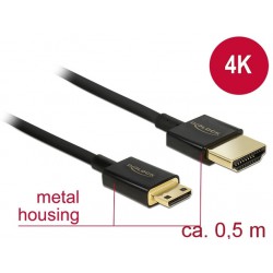 Kabel HDMI-A (M)->HDMI Mini-C (M) 0.5m 3d 4k Black Slim Premium Delock