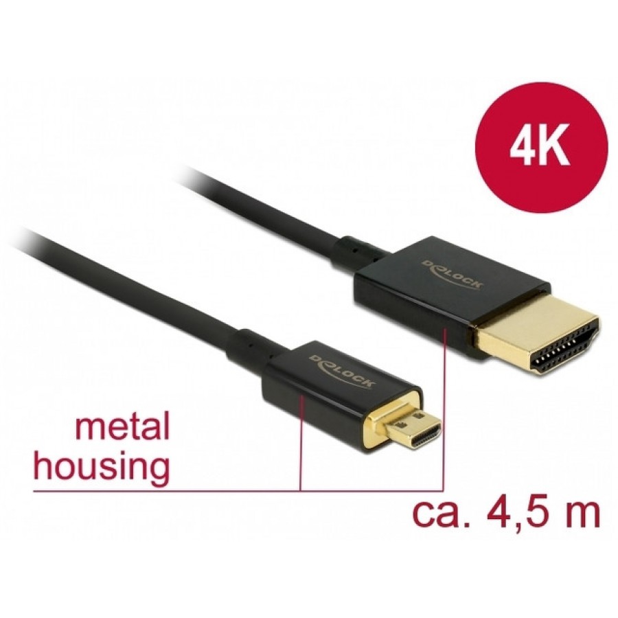 Kabel HDMI-A (M)->HDMI-D (M) 2.0 4k 60hz 3d Czarny Slim Premium Delock