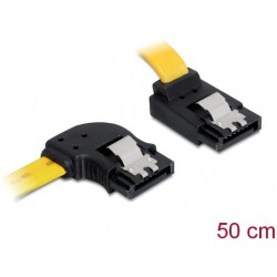 Kabel SATA Data III (6Gb/s) F/F 50cm Z Zatrzaskami Metalowymi Kątowy Lewo/Góra Żółty Delock