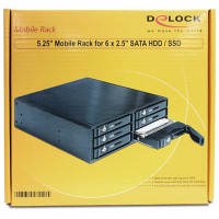 Kieszeń Wewnętrzna Delock HDD 5.25" ->6x HDD/SSD 2.5" SATA Czarna