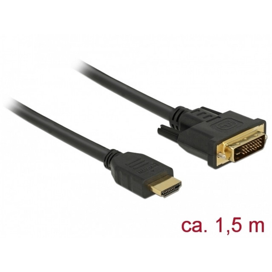 Kabel HDMI(M)->DVI-D(M)(24+1) 1.5m Czarny Dual Link Pozłacane Styki Delock