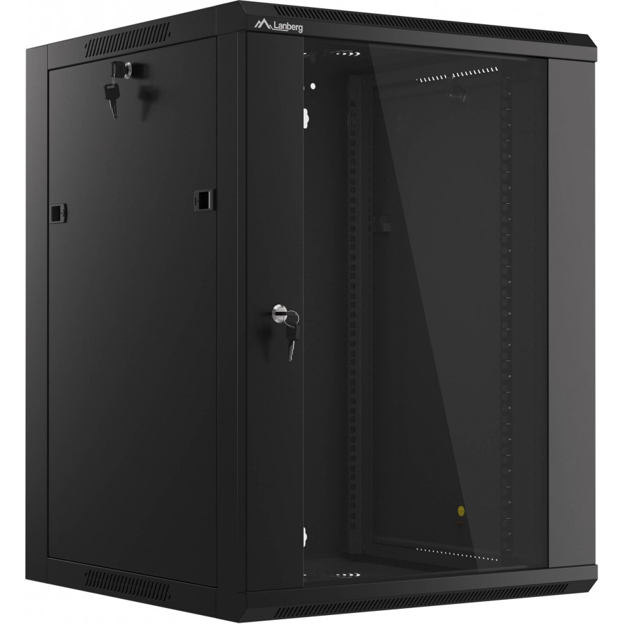 Szafa Instalacyjna Rack Wisząca 19" 15u 570x600 Szybki Montaż Czarna Lanberg Flat Pack