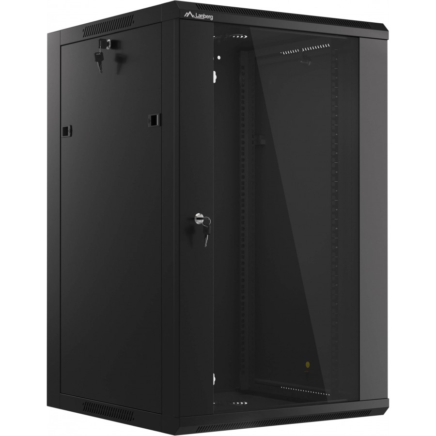 Szafa Instalacyjna Rack Wisząca 19" 18u 570x600 Szybki Montaż Czarna Lanberg Flat Pack