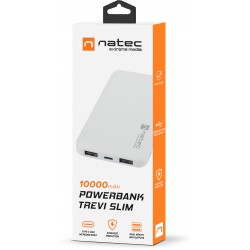 Power Bank Natec Extreme Media Trevi Slim 10000mAh 2x USB-A + 1x USB-C Biały