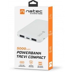 Power Bank Natec Extreme Media Trevi Compact 5000mAh 2x USB-A + 1x USB-C Biały