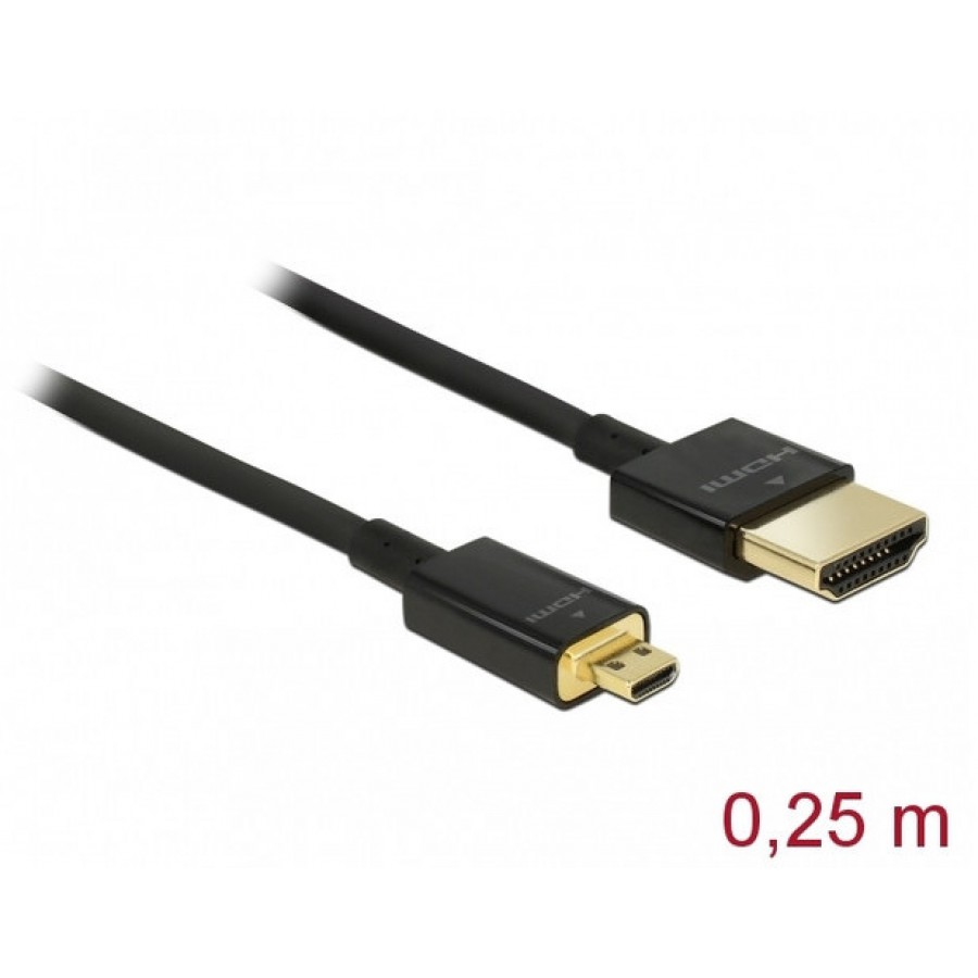 Kabel HDMI(M)->HDMI Micro(M) 0.25m 4k 60hz 3d Czarny Slim Premium Delock