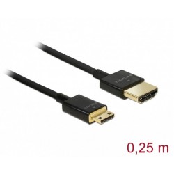 Kabel HDMI(M)->HDMI Mini(M) 0.25m 4k 60hz 3d Czarny Slim Premium Delock