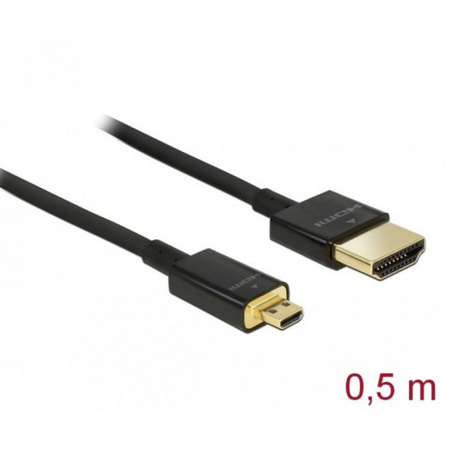 Kabel HDMI(M)->HDMI Micro(M) 0.5m 4k 60hz 3d Czarny Slim Premium Delock