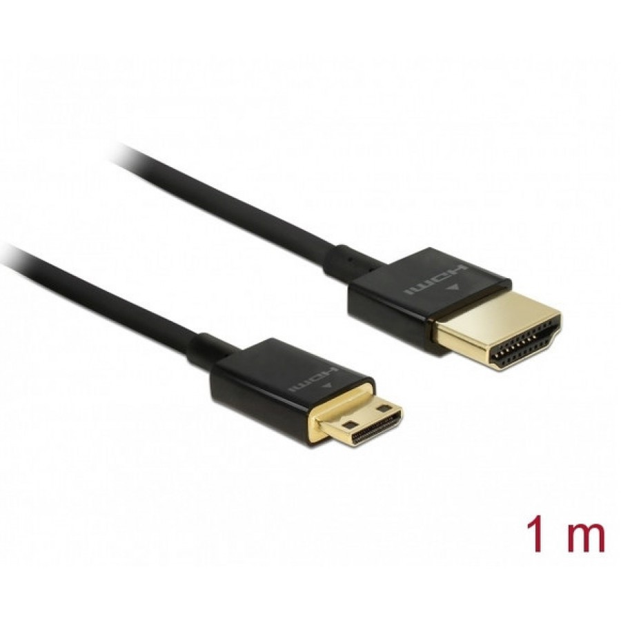 Kabel HDMI(M)->HDMI Mini(M) 1m 4k 60hz 3d Czarny Slim Premium Delock